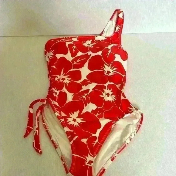 Vince Camuto NWT Tangerine One Shoulder One Piece Swimsuit MSRP $108 Women Sz 10 - Picture 5 of 12